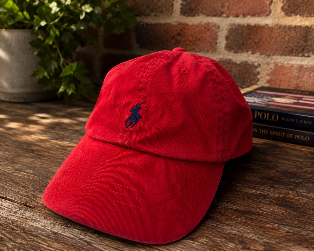 Polo Ralph Lauren Red Strapback Hat Black Pony Logo Adjustable Dad Cap Cotton